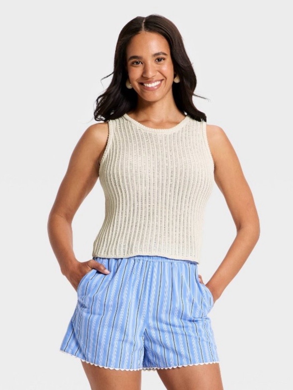 NWT A New Day Crewneck Drop Needle Pullover Sweater Tank in Cream